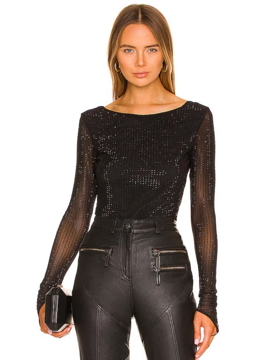 Ow Collection Tops - OW Collection Mesha Blouse in Black Glitter Size XS